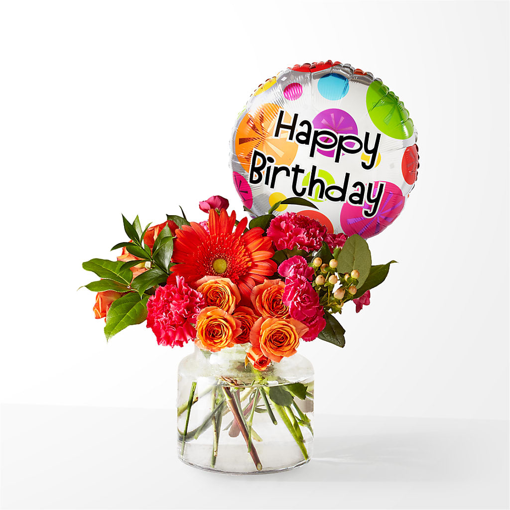Fiesta Bouquet with Birthday Balloon – FLORAL CREATIONS & GIFTS, Weslaco TX