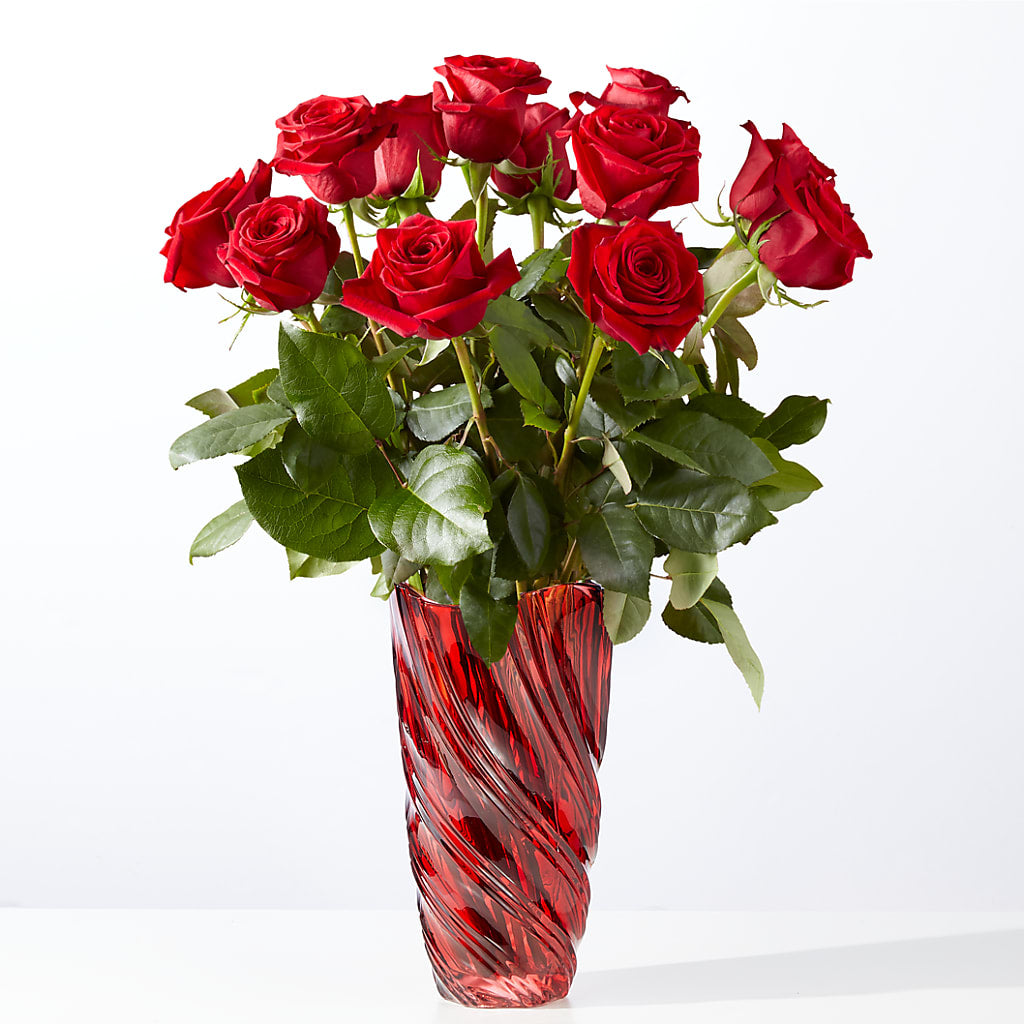 Classic Love Red Rose Bouquet with Luxe Swirl Vase – FLORAL CREATIONS & GIFTS, Weslaco TX